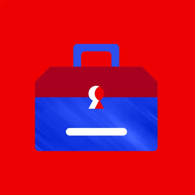 Illustration d'une boîte à outils à couleurs vives en rouge, bleu et jaune