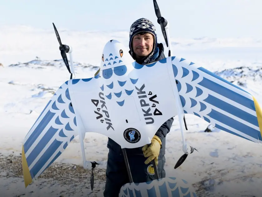 Kirt Ejesiak, owner of Arctic UAV, holding one of his drones