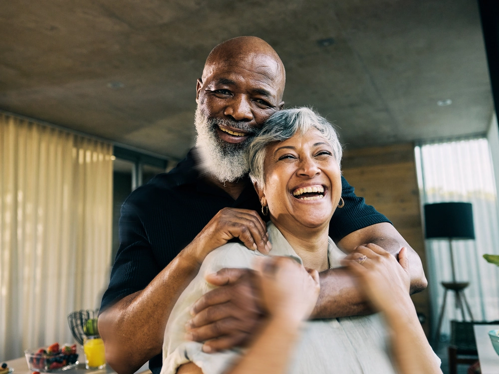 black couple hugging