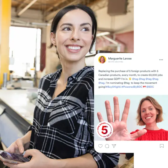 Woman smiling and holding up her hand