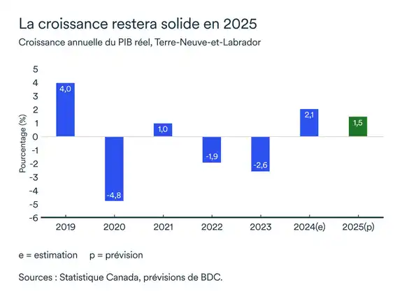 Graphique MEL mai 2025: Croissance annuelle du PIB réel, Terre-Neuve-et-Labrador