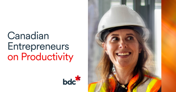 Canadian Entrepreneurs on Productivity Woman with helmet and yellow construction vest